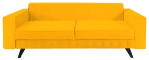 Canapea extensibila Alisson, cu lada de depozitare si picioare negre, catifea v48 galben mustar, 230x105x80