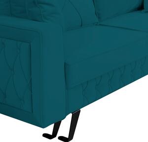 Canapea extensibila Alisson, cu lada de depozitare si picioare negre, catifea v77 turcoaz, 230x105x80