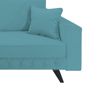 Canapea extensibila Alisson, cu lada de depozitare si picioare negre, catifea v73 albastru deschis, 230x105x80