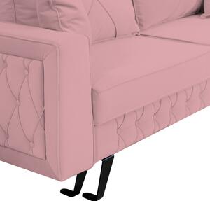 Canapea extensibila Alisson, cu lada de depozitare si picioare negre, catifea v63 roz pudra, 230x105x80