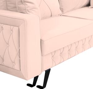 Canapea extensibila Alisson, cu lada de depozitare si picioare negre, catifea v61 roz pal, 230x105x80