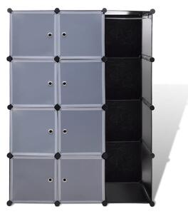 Dulap modular cu 9 compartimente, 37x115x150 cm, negru și alb
