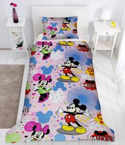 Lenjerie de pat copii Mikey & Minnie Disney fundal roz