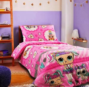 Lenjerie de pat copii LOL Surprise fundal roz