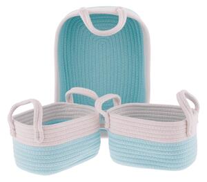 TEMPO-KONDELA DANES, coşuri tricotate cu mânere, set 3 buc., alb/albastru