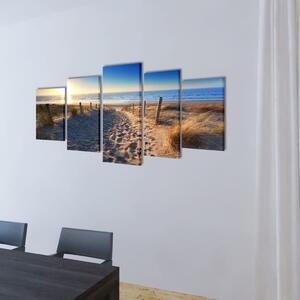 Set tablouri pânză cu imprimeu plajă nisip, 100 x 50 cm