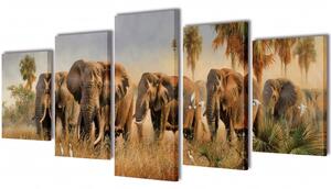 Set tablouri pânză cu imprimeu elefanți, 100 x 50 cm