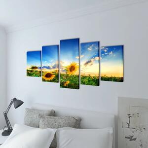 Set tablouri pânză cu imprimeu floarea soarelui, 200 x 100 cm