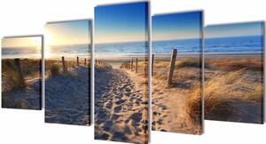 Set tablouri pânză cu imprimeu plajă nisip, 100 x 50 cm
