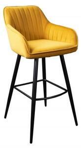 Set 2 scaune bar Turin galben din catifea si cadru metalic, 102 cm