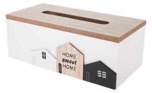 Cutie de lemn pentru batiste Home town albă,24 x 12 x 9 cm