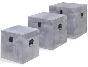 Cutie de depozitare beton, 3 buc, pătrat, gri, MDF