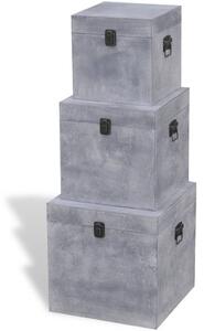 Cutie de depozitare beton, 3 buc, pătrat, gri, MDF