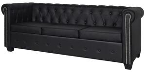 Canapea Chesterfield cu 3 locuri, piele artificială, negru