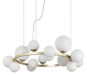 IDEAL LUX Lampă suspendată Perlage, alamă/alb, 14 brațe, Ø 85 cm, Auriu / Alamă, Camera de zi / sufragerie, Metal
