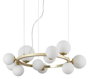 IDEAL LUX Lampă suspendată Perlage, alamă/alb, 11 brațe, Ø 73 cm, Auriu / Alamă, Camera de zi / sufragerie, Metal