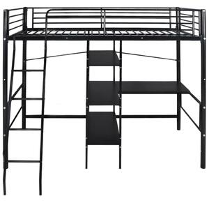 Pat etajat cu birou, negru, 90 x 200 cm, metal