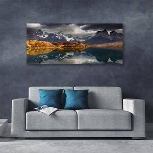 Tablou pe panza canvas Mountain Lake Peisaj Gri Galben Alb