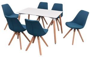 Set de masă cu scaune, 7 piese, alb și albastru