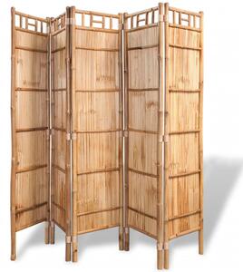 Separator cameră cu 5 panouri, bambus, 200 x 160 cm