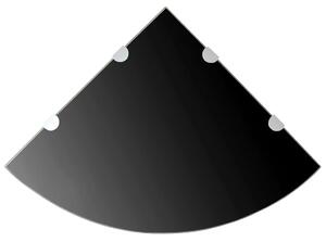Raft de colț cu suporți de crom, sticlă, 45 x 45 cm, negru