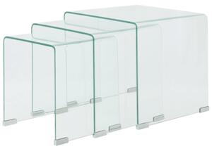 Set mese suprapuse, sticlă călită transparentă, trei piese
