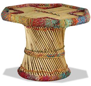 Măsuță de cafea, bambus, cu detalii chindi, multicolor
