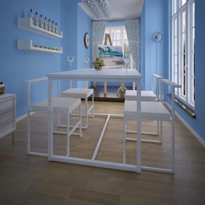 Set masă și scaune de bucătărie, 5 piese, alb