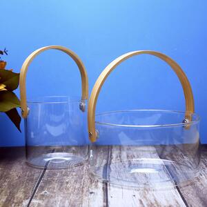 TEMPO-KONDELA RANAK, boluri din sticlă, set 2, cu mânere, sticlă/bambus