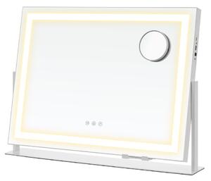 Oglindă de machiaj cu iluminare, 15 becuri LED, control tactil, alb mat