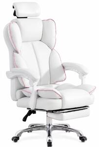 Silla gaming con inclinación de hasta 120°, reposacabezas ajustable: dimensiones 650 mm × 520 mm × 1220–1320 mm, color blanco