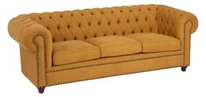 Canapea Chesterfield cu tapiterie din tesatura structurala si lemn masiv de pin 215 X 95 X 74 CM, galben
