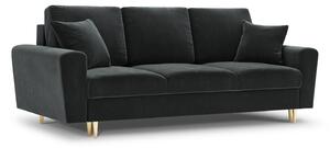 Canapea extensibila 3 locuri Moghan cu tapiterie din catifea, picioare din metal auriu, gri inchis