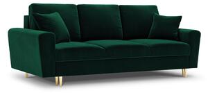 Canapea extensibila 3 locuri Moghan cu tapiterie din catifea, picioare din metal auriu, verde