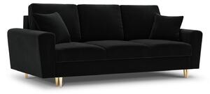 Canapea extensibila 3 locuri Moghan cu tapiterie din catifea, picioare din metal auriu, negru