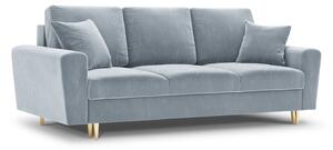 Canapea extensibila 3 locuri Moghan cu tapiterie din catifea, picioare din metal auriu, albastru deschis