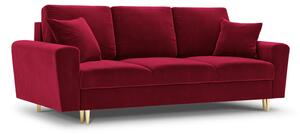 Canapea extensibila 3 locuri Moghan cu tapiterie din catifea, picioare din metal auriu, rosu