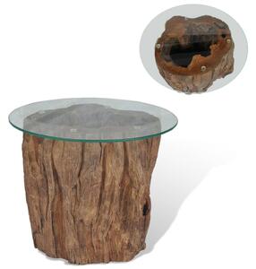Măsuță de cafea, lemn de tec și sticlă, 50 x 40 cm