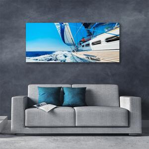 Tablou pe panza canvas Peisaj cu barca Albastru Alb