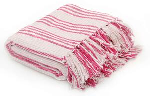 Pătură decorativă cu dungi, bumbac, 160 x 210 cm, roz și alb