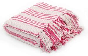 Pătură decorativă cu dungi, bumbac, 125 x 150 cm, roz și alb