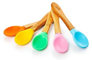 Klarstein Set de 5 lingurițe pentru copii, mâner: bambus, capătul lingurii: silicon colorat