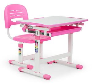 OneConcept Annika, birou de scris pentru copii, set de două piese, masă, scaun, reglabil pe înălțime, roz