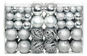 Set globuri de Crăciun 100 de piese, 3/4/6 cm, argintiu