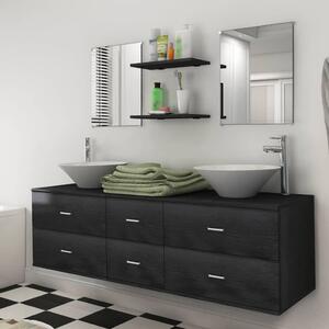 Set de mobilier de baie cu 7 piese și chiuvete incluse, negru