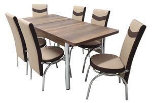 Set masă extensibilă Aris Nuc cu 6 scaune Star Crem Maro