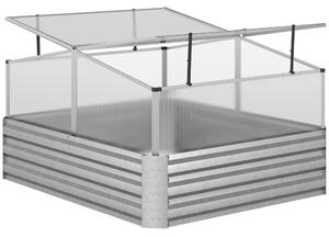 Outsunny Jardiniera inaltata din metal cu capac superior PC pentru gradina, terasa si balcon, 126x107x57,5/67,5 cm, argintiu | AOSOM RO