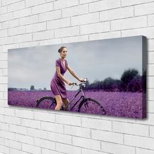 Tablou pe panza canvas Femeia biciclete Meadow Oameni roz