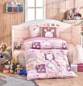 Lenjerie de pat pentru copii, 4 piese, 100% bumbac poplin, Hobby, Snoopy, roz
