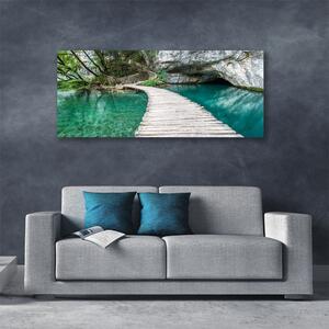 Tablou pe panza canvas Podul Lacul Alb Albastru Arhitectura